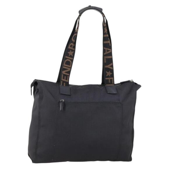FENDI Tote Bag Nylon Black Silver Auth ep11611